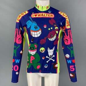 WALTER VAN BEIRENDONCK FW21 Blue Graphic Nylon Jersey Bike Top